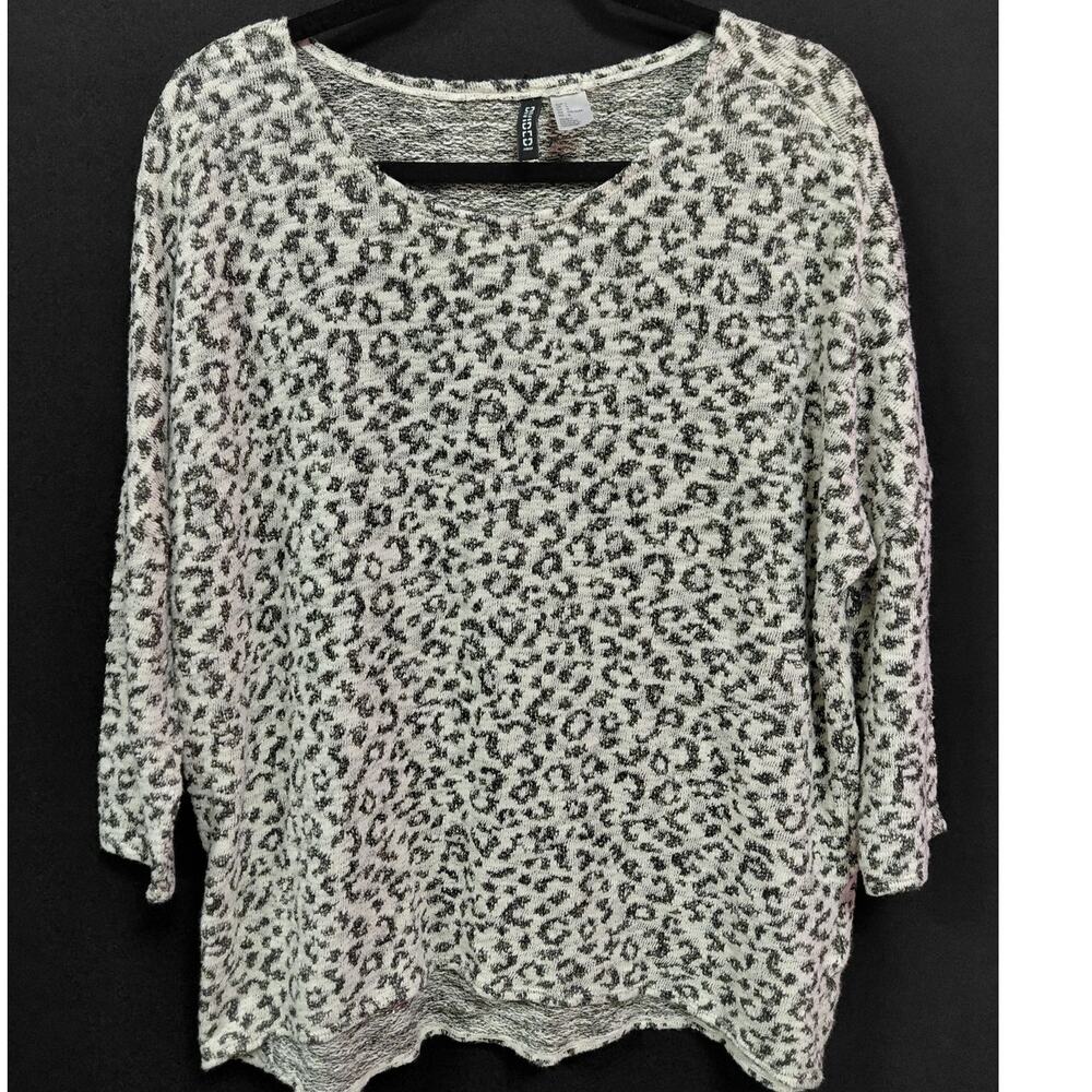 DIVIDED H&M & Divided Leopard Print Top Animal Print Knit 3/4 Sleeve Size L